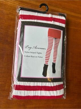Leg Avenue White and Red Horizontal Stripe Nylon Tights